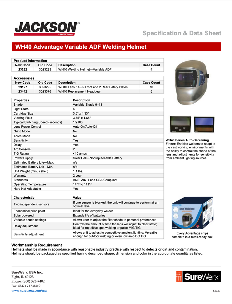 Jackson WH40 Spec Sheet