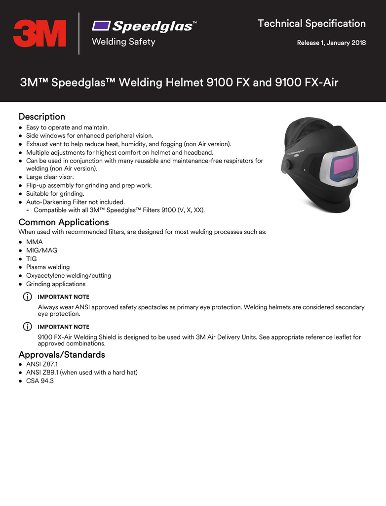 9100FX helmet spec sheet