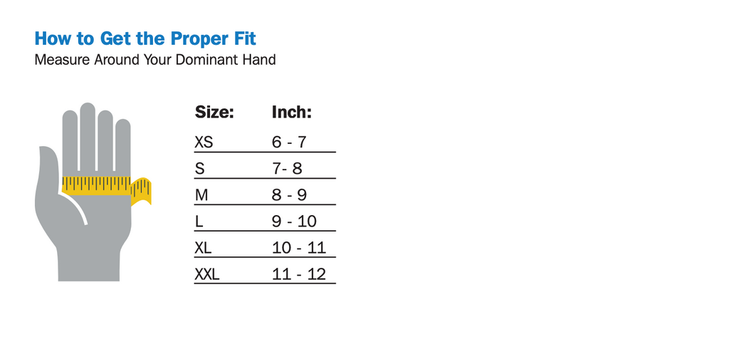 miller glove size chart