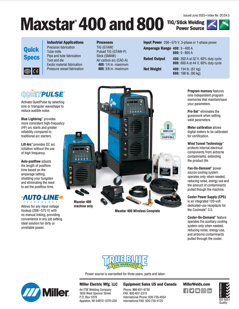 Maxstar 400 and 800 Spec Sheet