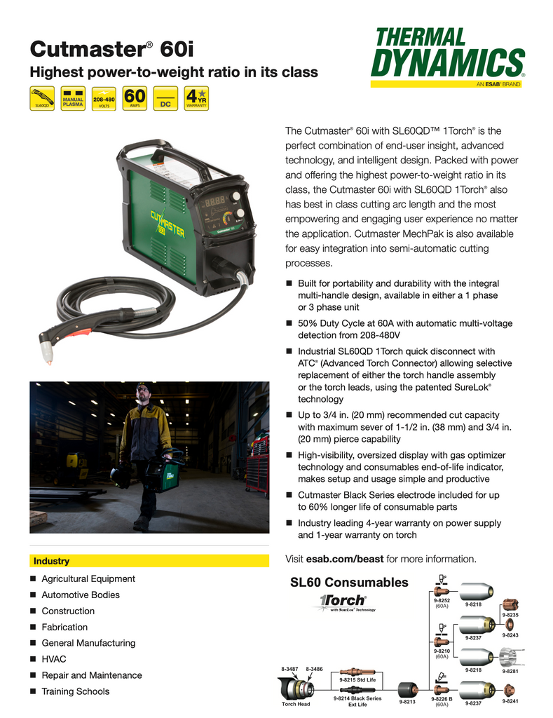 Cutmaster 60i spec sheet