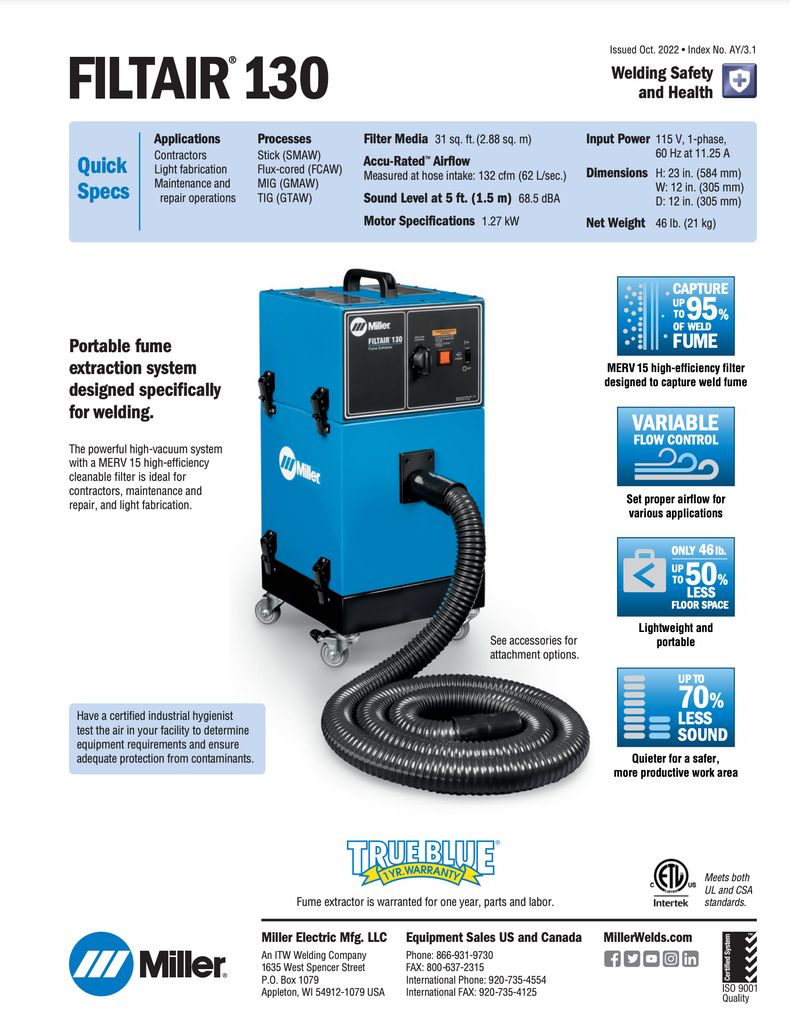 Filtair 130 Spec Sheet