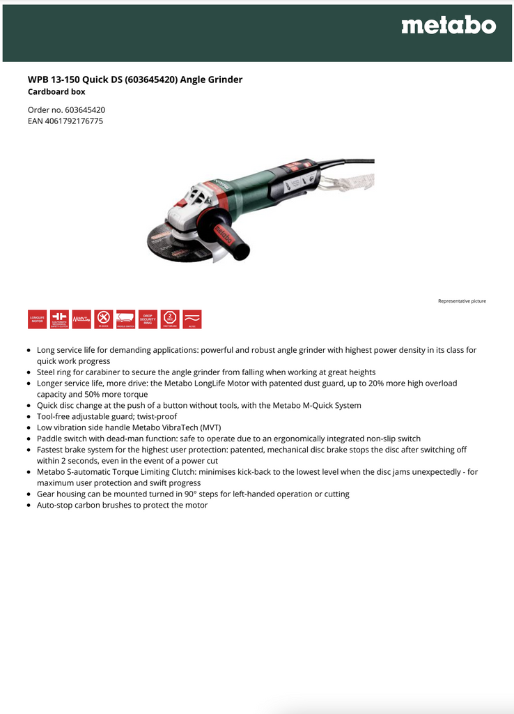 Metabo Spec Sheet