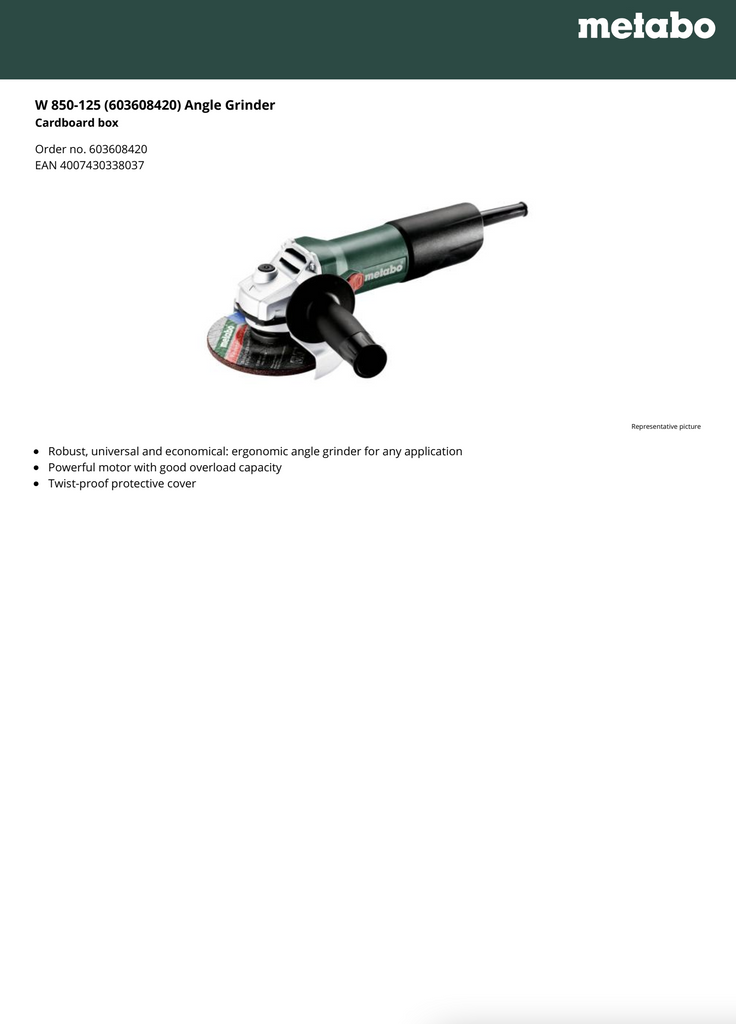 Metabo Spec Sheet