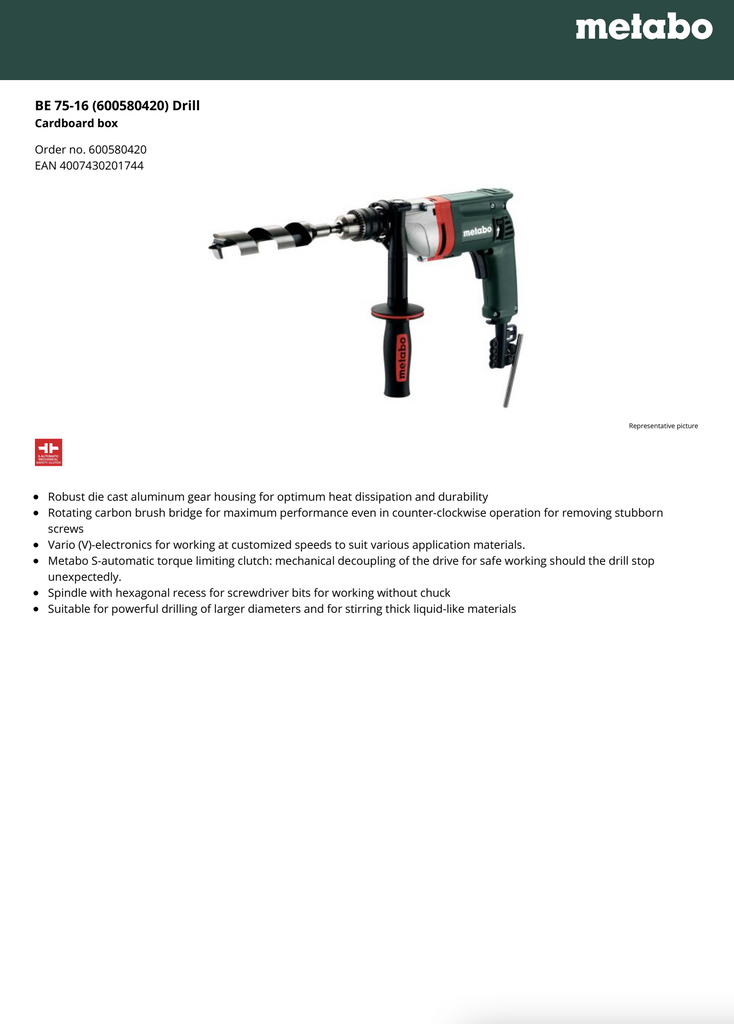 Metabo Spec Sheet