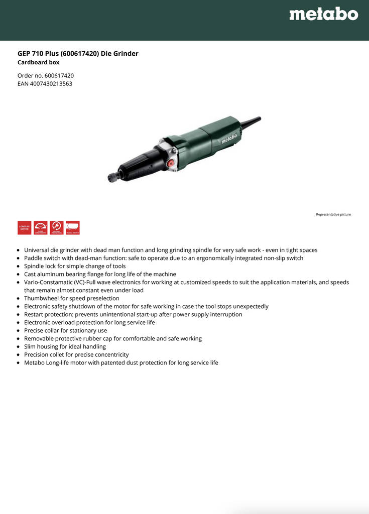 Metabo Spec Sheet