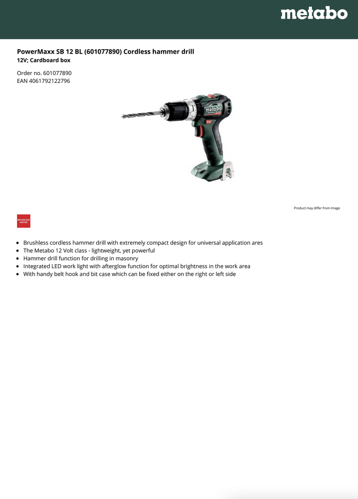 Metabo Spec Sheet