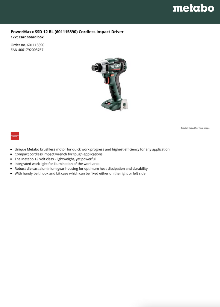 Metabo Spec Sheet