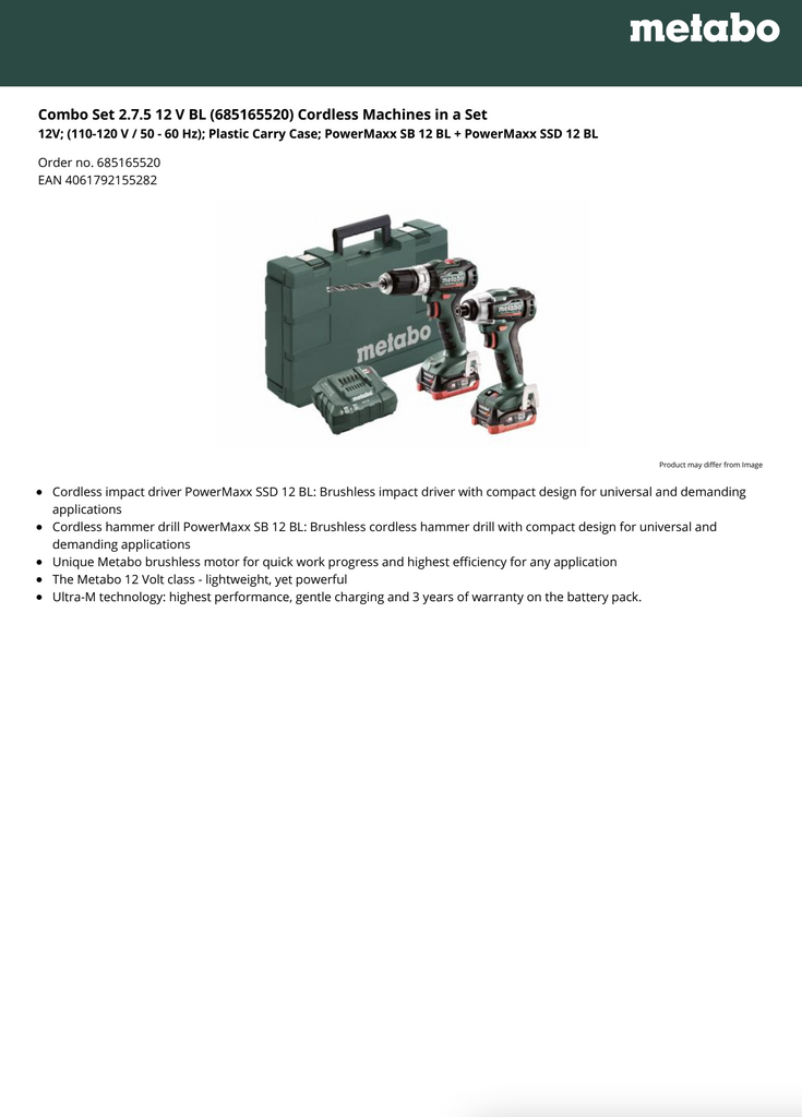 Metabo Spec Sheet