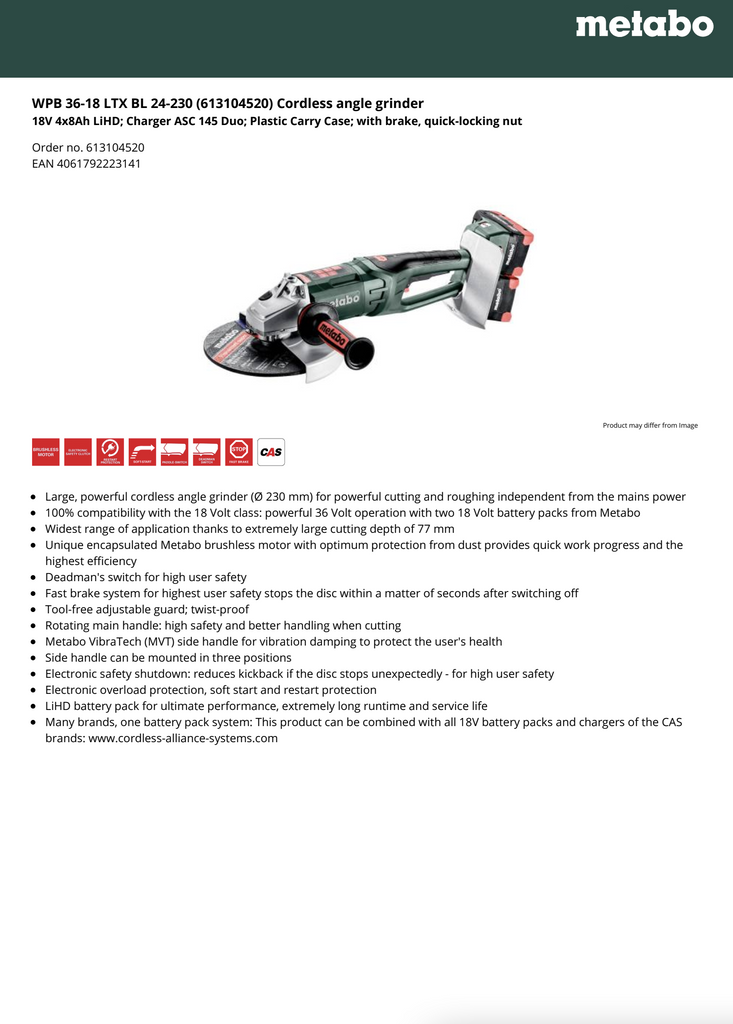 Metabo Spec Sheet