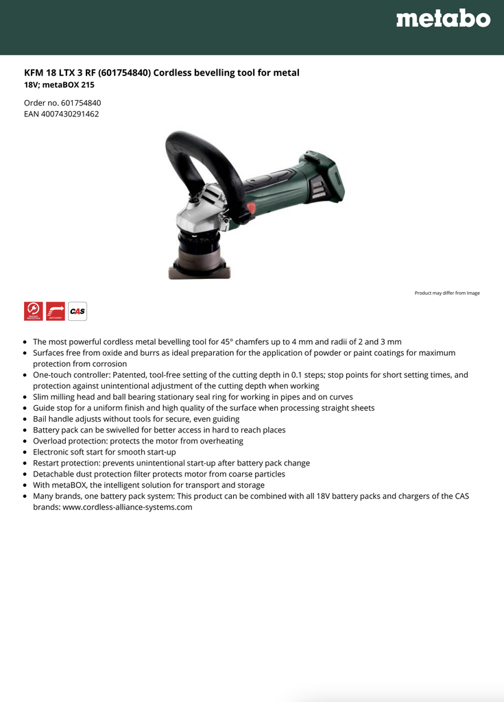 Metabo Spec Sheet