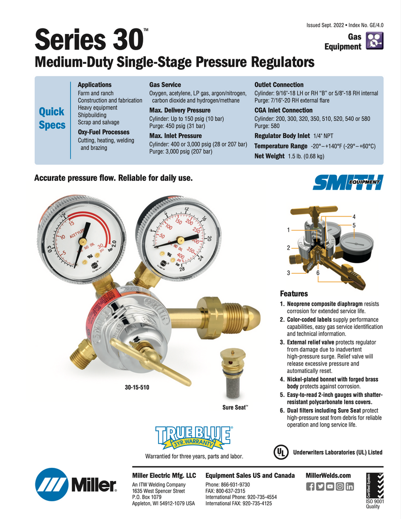 Smith Series 30 Medium Duty Single Stage Pressure Regulators Spec sheet
