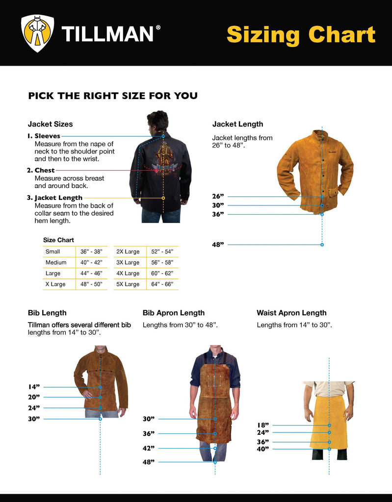 Tillman Jacket and Bib Sizing Chart