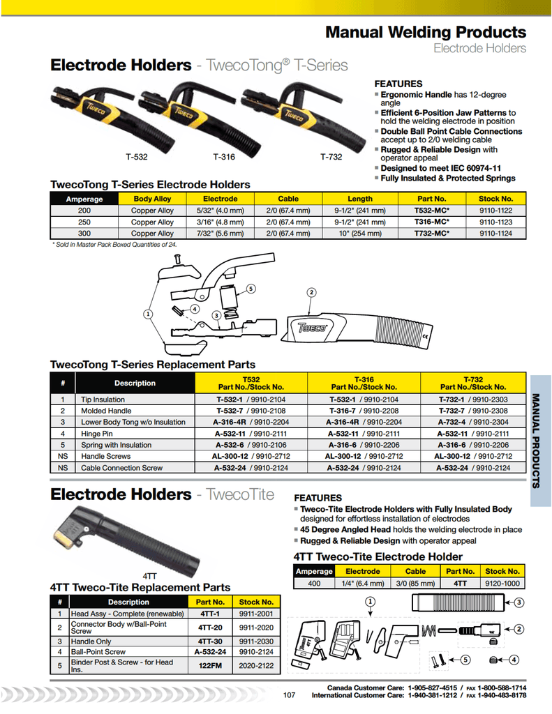 Tweco Electrode Holder Spec Sheet