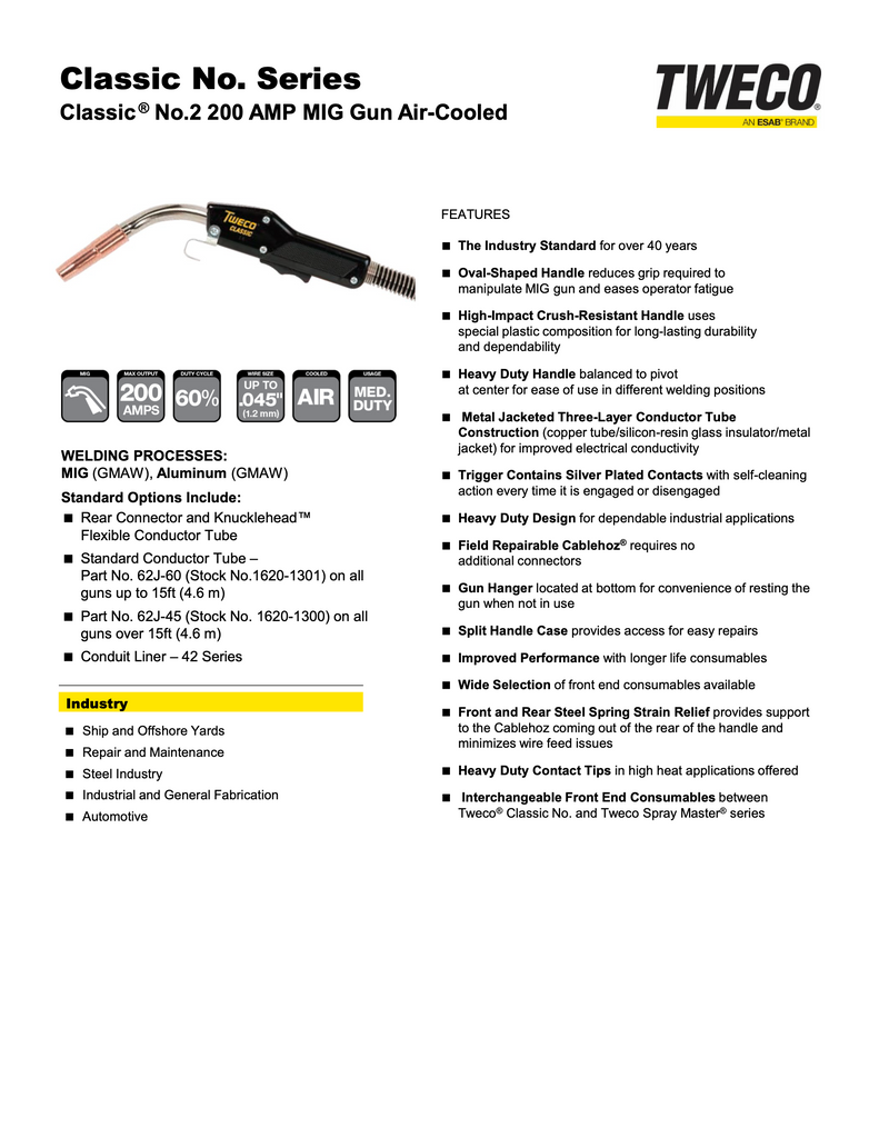 Tweco Classic Series No. 2  Spec Sheet