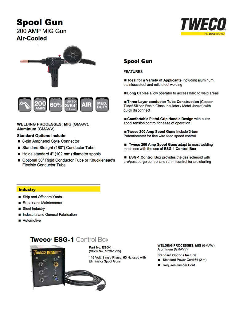 Tweco Spool Gun 200 AMP MIG Gun Air-Cooled W10271391
