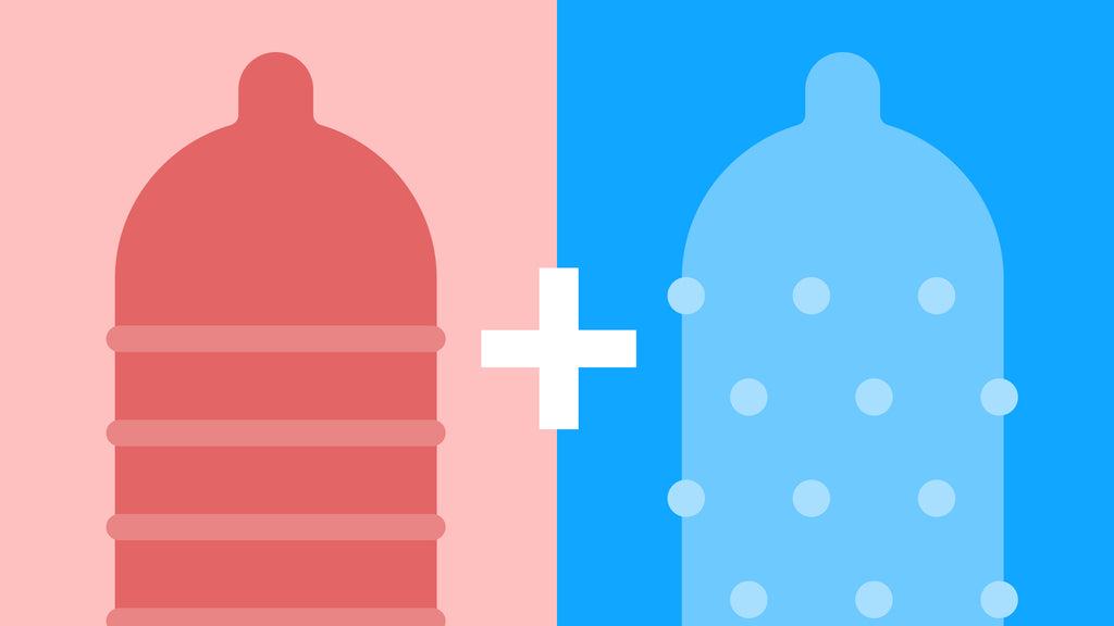 Illustrated images of ribbed condom plus dotted condom.
