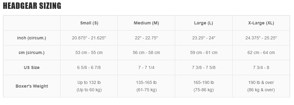 Rival Head Guard Size Guide