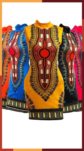 Vestidos africanos Ankara Dashiki Amarelo e Azul – Estilo Afro Moda