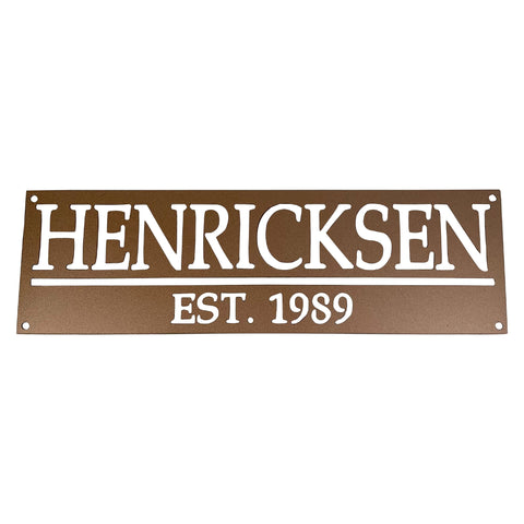 HENRICKSEN family name sign established date aged copper paint