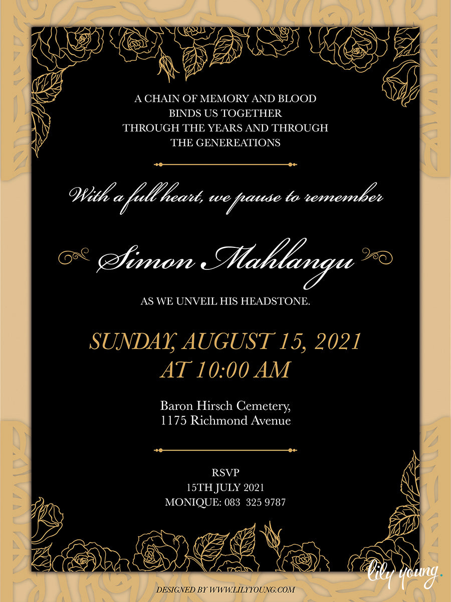 Simon Tombstone Unveiling Online Invitation Lily Young Designs