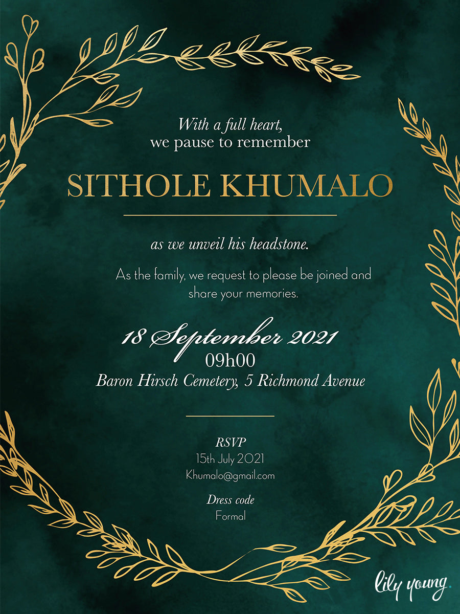 Sithole Tombstone Unveiling Online Invitation Lily Young Designs