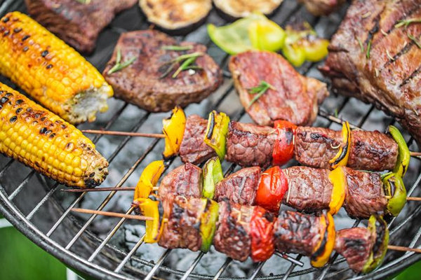 barbequing different types of meat 