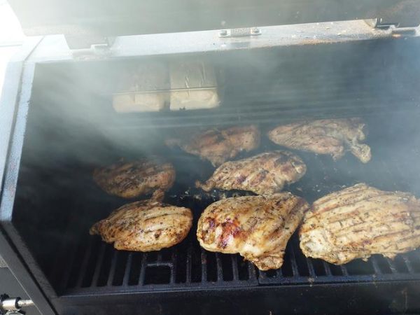 smoking BBQ chicken in a pit boss KC grill