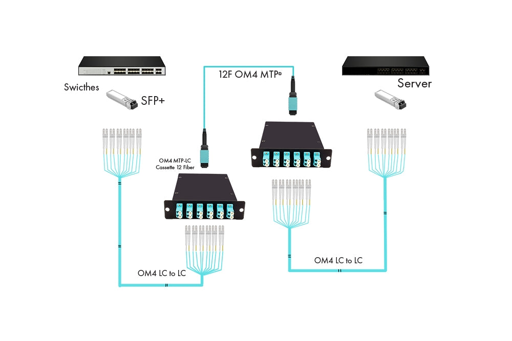 MTP® Trunk Cable, Multimode OM4, 12 Strand, 50/125, Type A, Female to Female, Plenum Rated