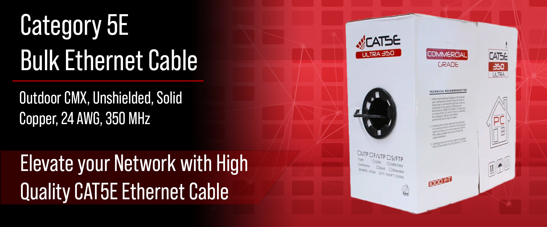 CAT5E Unshielded Bulk Ethernet Cable Outdoor CMX Jacket — Primus Cable
