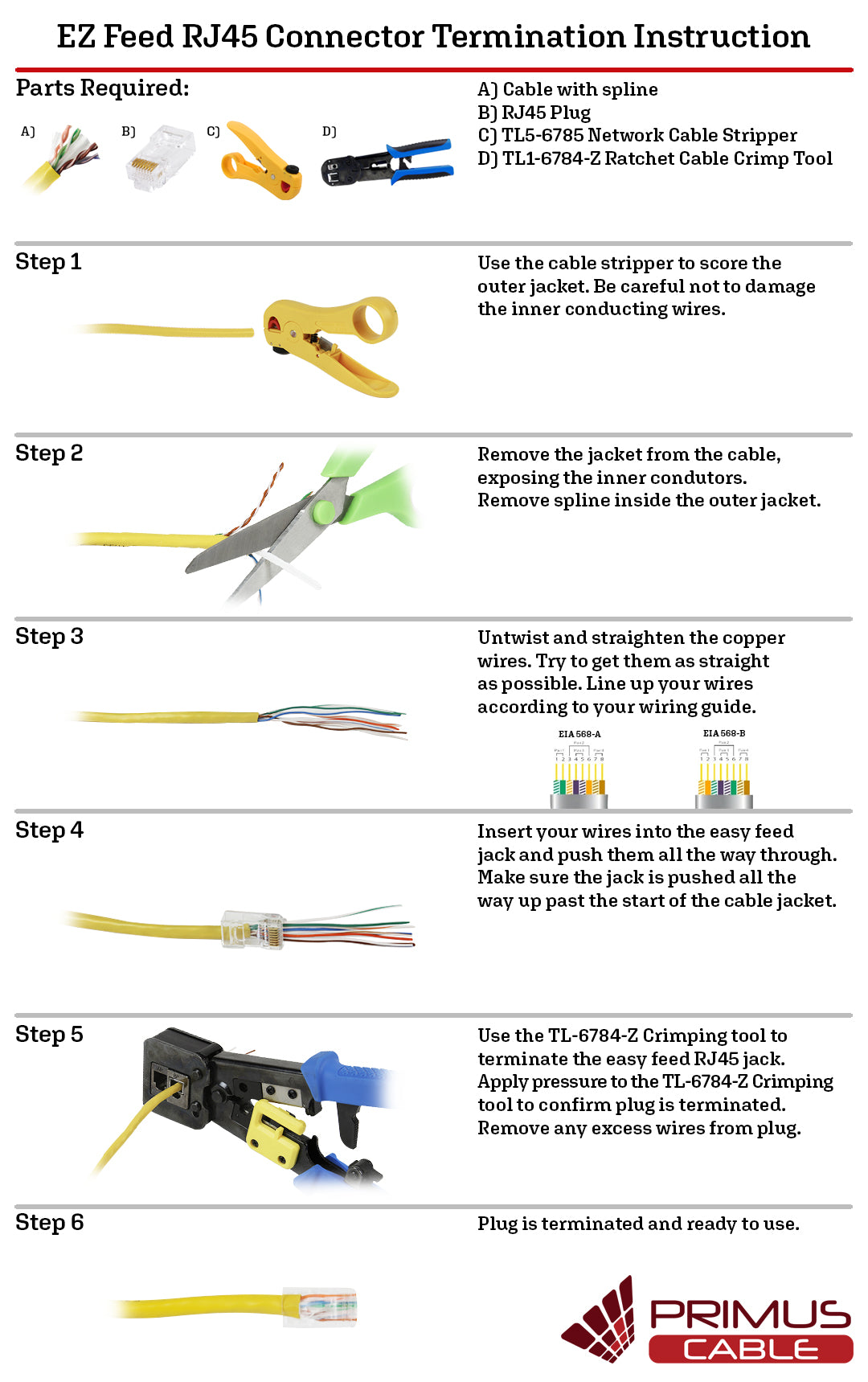 Terminating CAT6 Easy Feed RJ45 Connector