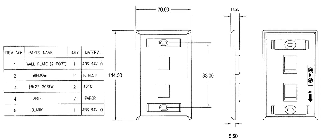 Keystone Wall Plate, Single-Gang, Flush - Up to 6-Ports