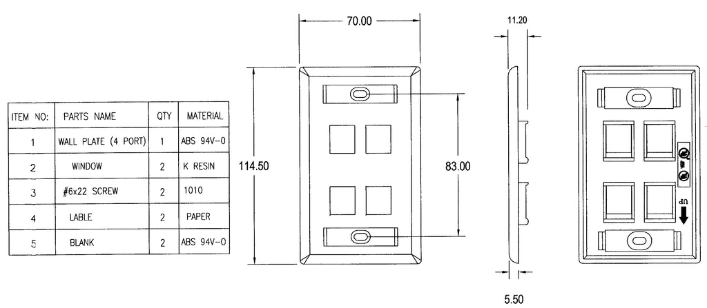 Keystone Wall Plate, Single-Gang, Flush - Up to 6-Ports