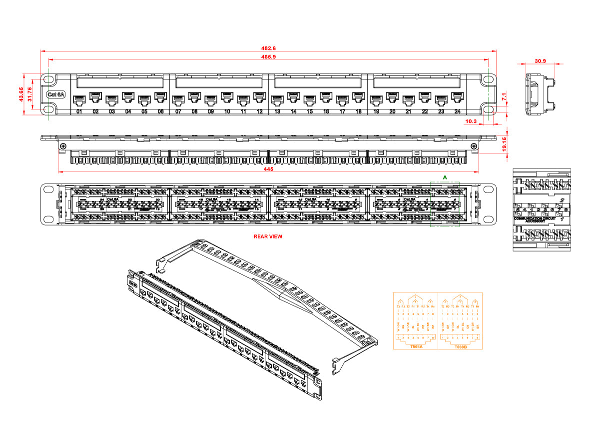 Line Drawing of 24 port patch panel