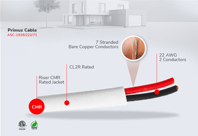 Security Alarm Cable - Riser (CMR) - 22/2 CL2R, Stranded (7 Strand), Unshielded