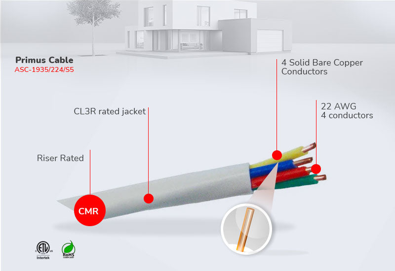 Security Alarm Cable - Riser (CMR) - 22/4 CL2R, Solid BC, Unshielded,