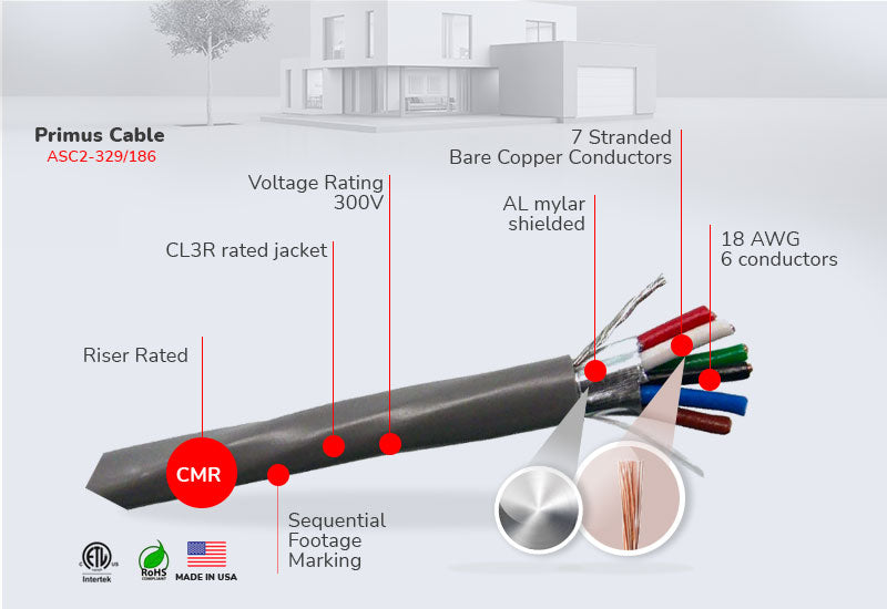 Security Alarm Cable 18/6 (7 Strand) CMR FT4 Rated Shielded 1000'