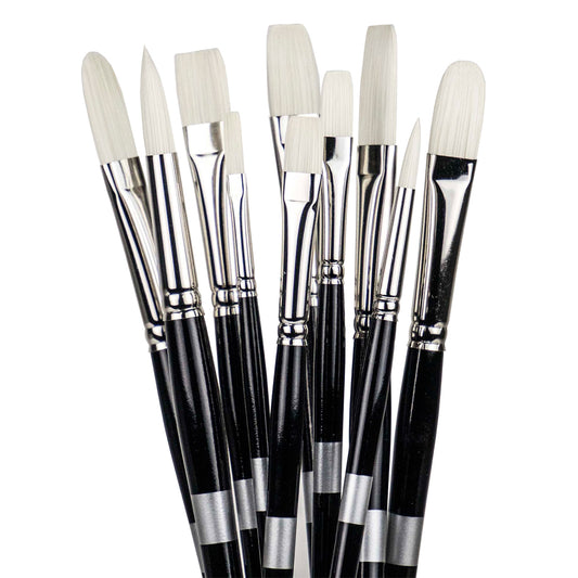 Staccato Artist Long Handle Fine Paint Brush Set for Canvas Painting -  Synthetic blend for Fine Point Detailing, Multi Media and Heavy Body  Acrylic Application - Kit of 10 