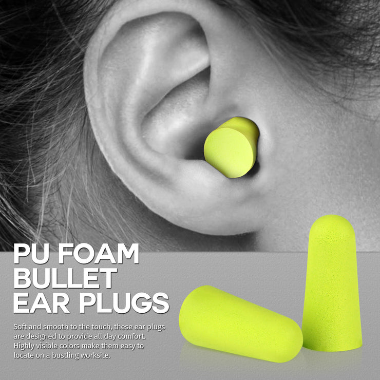 Uncorded Bullet Foam Ear Plugs - Hi-Viz Green - 100 Pairs