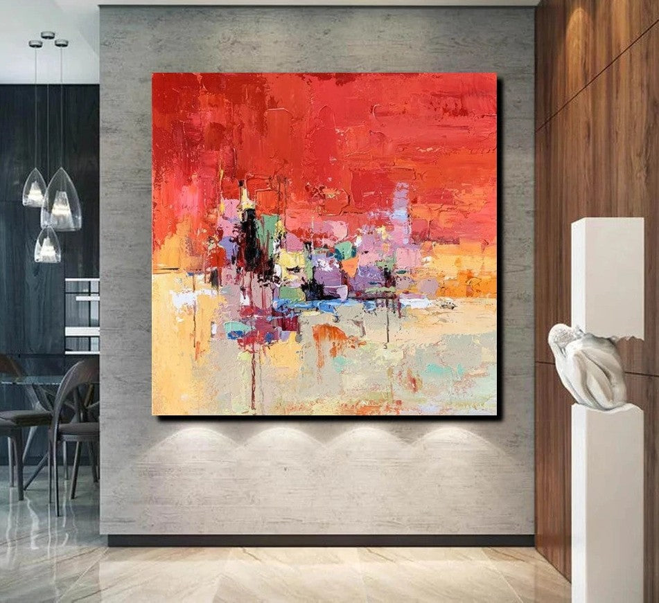 Simple Canvas Paintings, Dining Room Modern Paintings, Red Abstract Contemporary Art, Acrylic Painting on Canvas, Heavy Texture Paintings