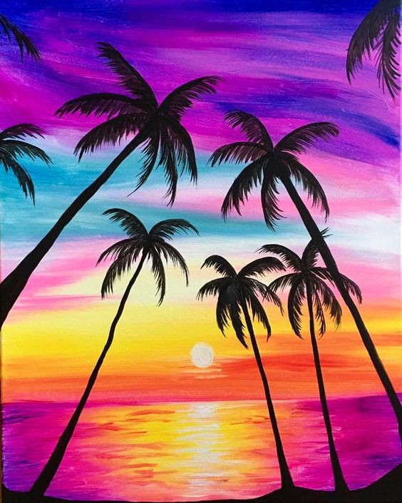 30 Easy Tree Painting Ideas for Beginners, Sunset Painting, Easy Landscape Painting Ideas, Simple Acrylic Paintings