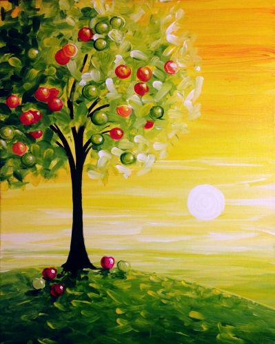 Easy Painting Ideas, Easy Landscape Painting Ideas for Beginners, Easy DIY Acrylic Painting Ideas for Kids, Easy Canvas Apple Tree Paintings