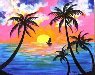 Easy Painting Ideas, Sunset Paintings, Boat Painting, Easy Landscape Painting Ideas for Beginners, Easy DIY Acrylic Painting Ideas for Kids, Easy Seascape Paintings