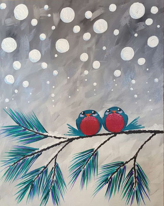 Easy Winter Landscape Paintings, Love Birds Painting, Easy Landscape Painting Ideas for Beginners, Easy Acrylic Paintings, Easy Tree Paintings, Simple DIY Canvas Painting Ideas for Kids