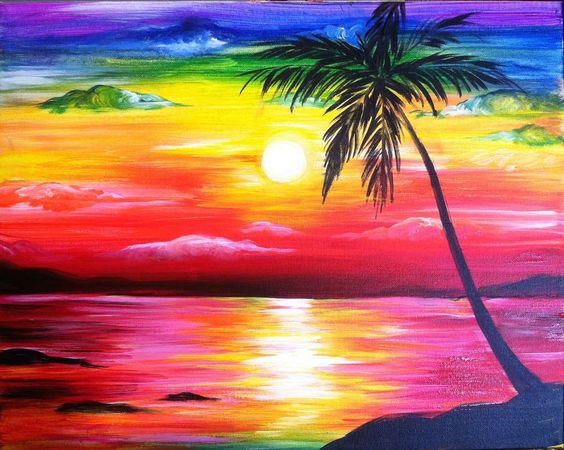 Easy Painting Ideas, Beach Painting, Seashore Painting, Easy Landscape Painting Ideas for Beginners, Easy DIY Acrylic Painting Ideas for Kids, Easy Seascape Paintings