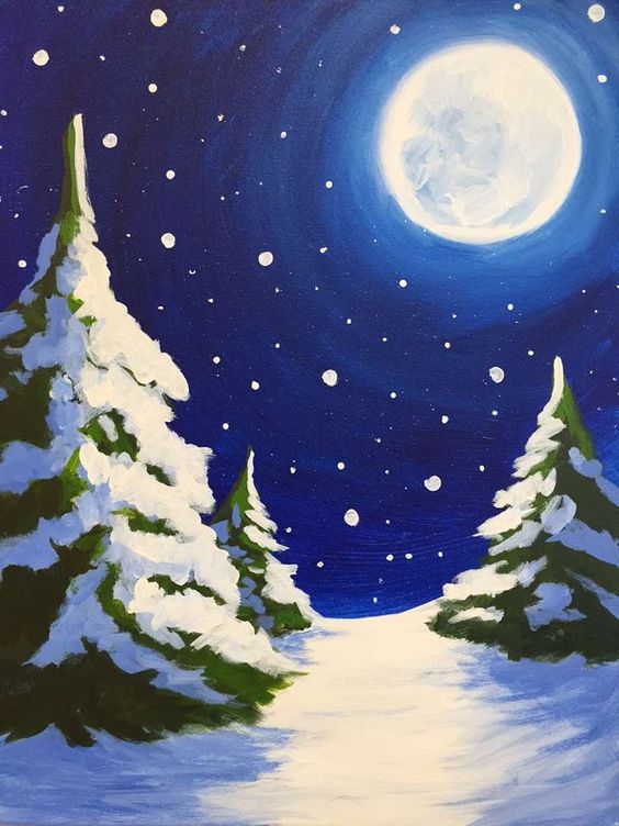 Easy Winter Landscape Paintings, Easy Landscape Painting Ideas for Beginners, Easy Acrylic Paintings, Easy Tree Paintings, Simple DIY Canvas Painting Ideas for Kids