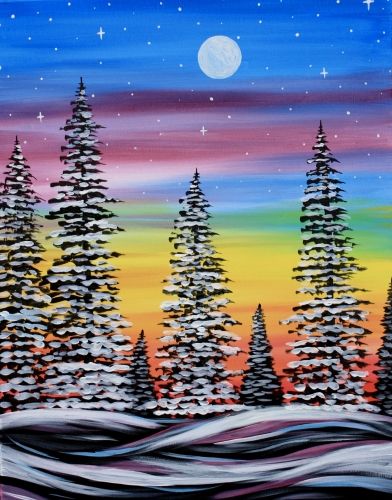 Easy Winter Landscape Painting Ideas for Beginners, Easy Landscape Painting Ideas, Easy Acrylic Paintings, Easy Tree Paintings, Simple DIY Canvas Painting Ideas for Kids