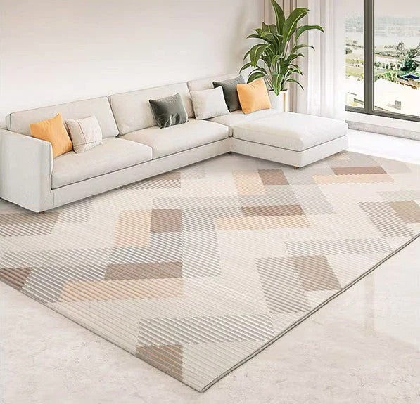 Grey Brown Abstract Area Rugs for Dining Room, Geometric Modern Rug Ideas for Bedroom, Simple Modern Rug Placement Ideas for Living Room