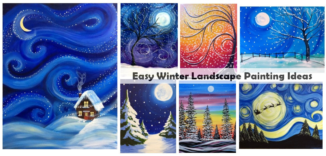 Easy Landscape Painting Ideas for Beginners, Easy Acrylic Paintings, Easy Winter Landscape Paintings, Easy Tree Paintings, Simple DIY Canvas Painting Ideas for Kids