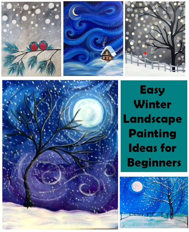 Easy Winter Landscape Paintings for Beginners, Easy Landscape Painting Ideas for Beginners, Easy Acrylic Paintings, Easy Tree Paintings, Simple DIY Canvas Painting Ideas for Kids